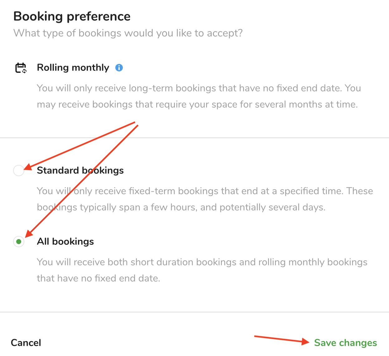 Select booking type