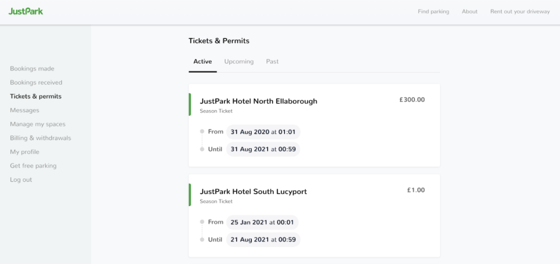 Tickets & Permits page showing multi-use ticket details