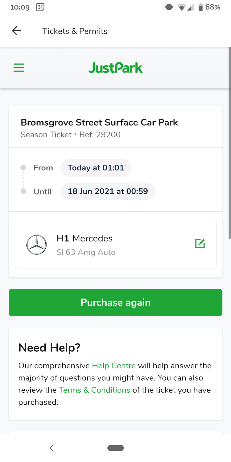 Confirmation with updated plate in app