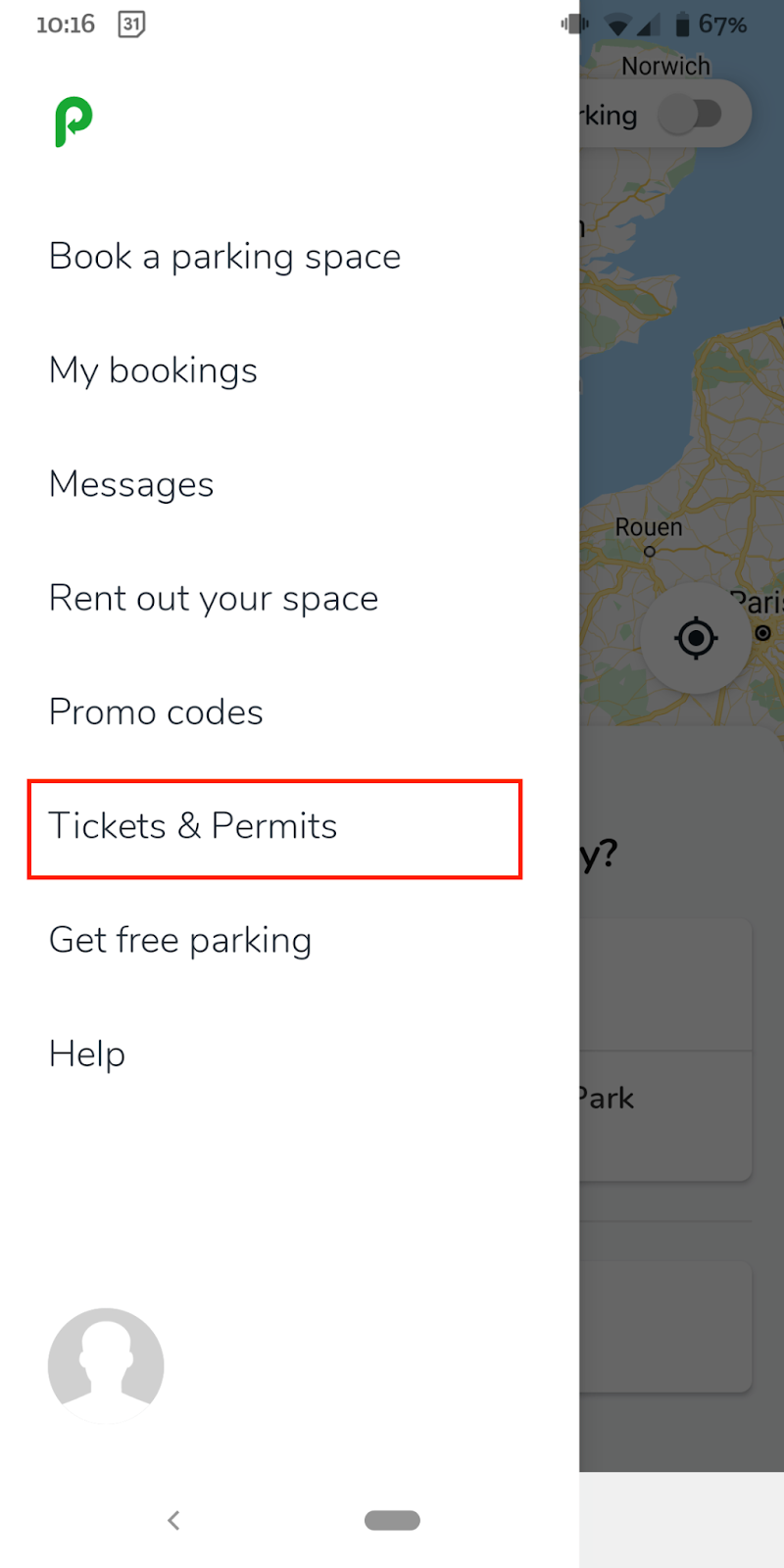 App navigation to Tickets & Permits
